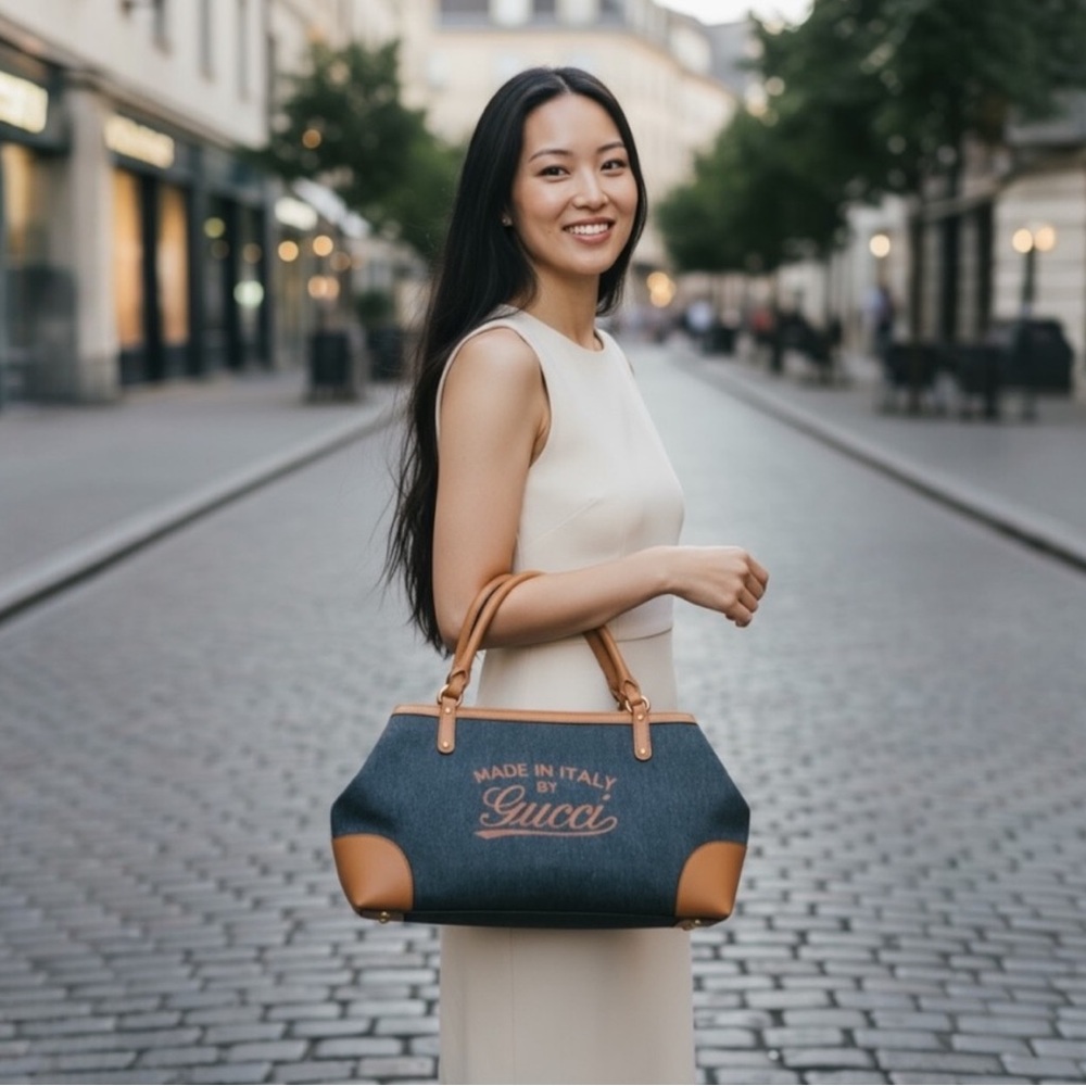 Gucci Denim and Tan Tote Bag